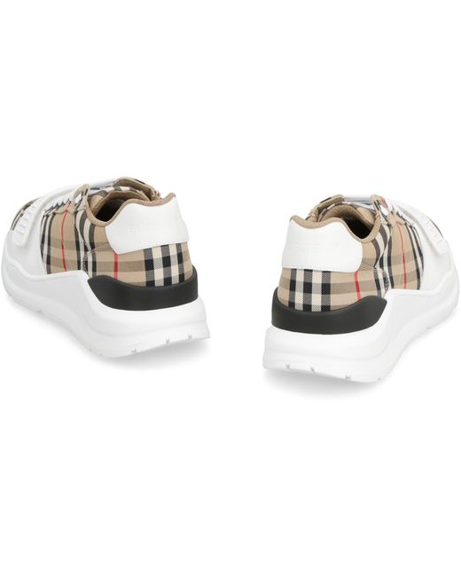 Burberry White Leather And Fabric Low-Top Sneakers for men