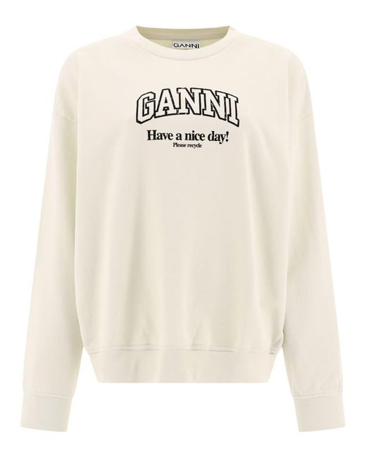 Ganni White "Have A Nice Day" Sweatshirt