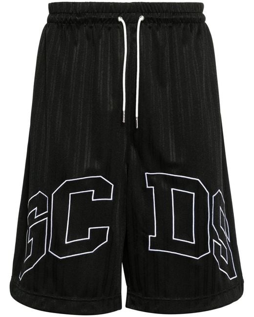 Gcds Black Sports Shorts With Embroidered Logo for men