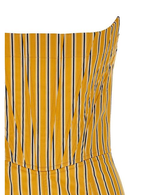 DSquared² Yellow Preppy Striped Bustier Mini Dress