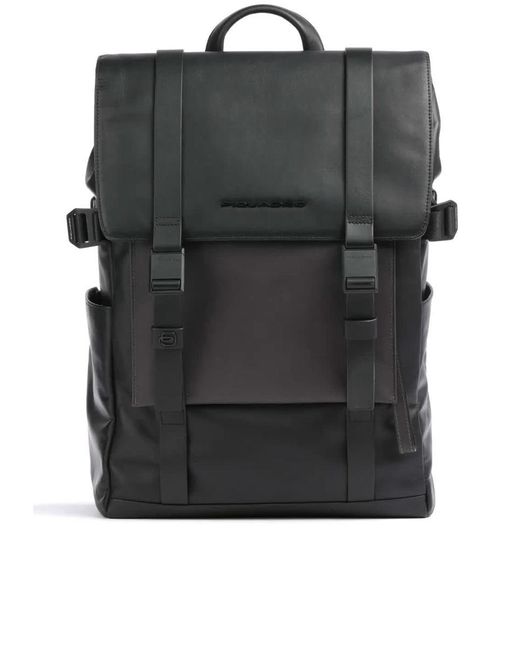 Piquadro Black Leather Laptop Backpack 14" Bags