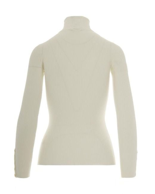 Elisabetta Franchi Gray Maglia A Costine Con Taschino Avorio