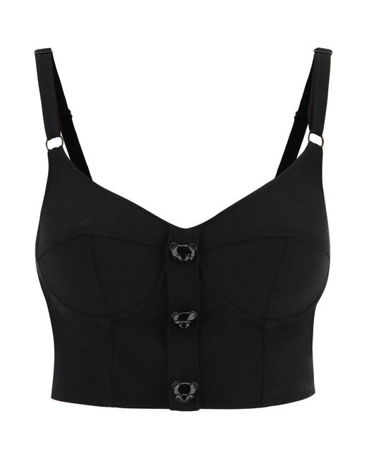 Moschino Black Bustier Top With Teddy Bear Buttons