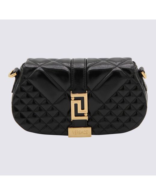 Versace Black And Gold Leather Mini Greca Goddess Shoulder Bag