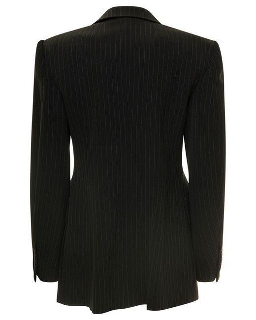 Balenciaga 'hourglass' Black Pinstripe Single-breasted Jacket In Stretch Wool Woman