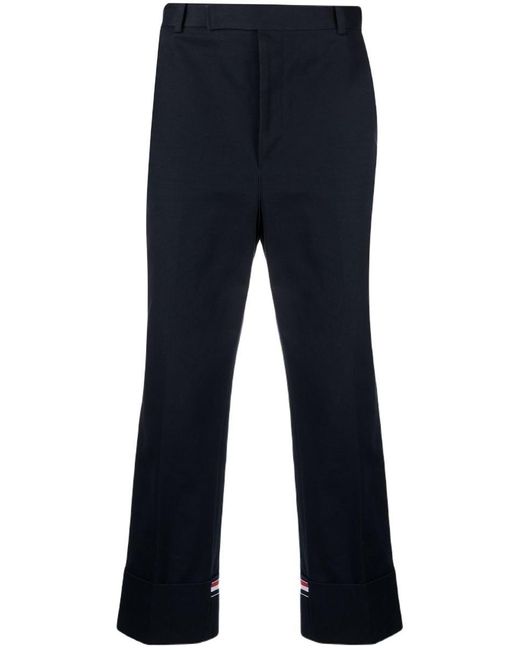 Thom Browne Blue Stripe-trim Straight-leg Trousers for men