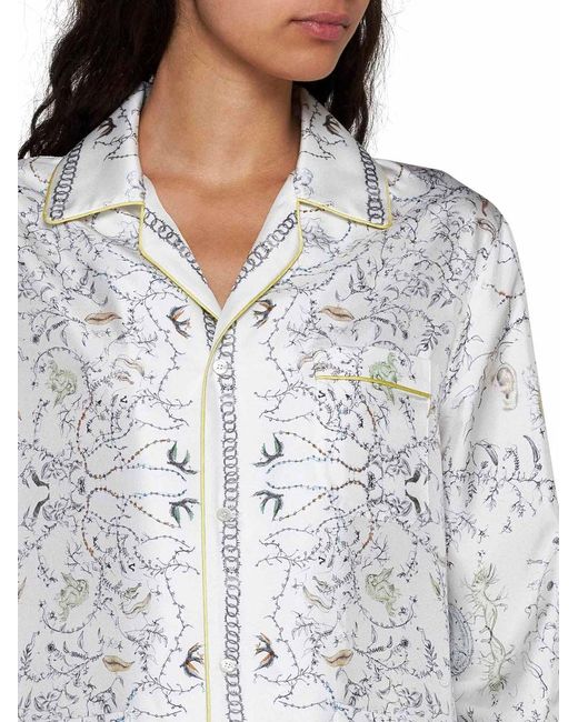 Fabiana Filippi Gray Foliage Print Silk Shirt