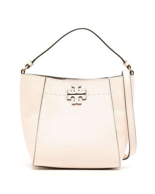Tory Burch Natural Mcgraw Small Leather Bucket Bag