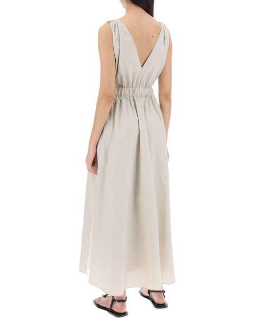 Brunello Cucinelli White Maxi Flared Dress With Precious Shoulder