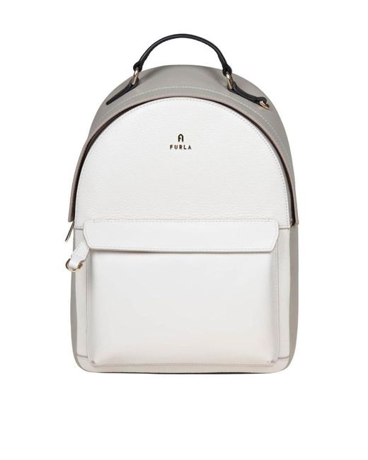 Furla White Fable Backpack In Marshmallow Color Leather