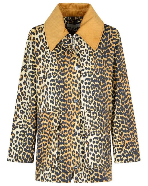 Ganni Black Leopard Print Midi Jacket