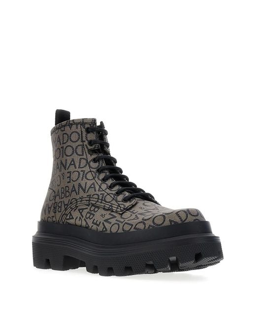 Dolce & Gabbana Black Jacquard Logo Combat Boots for men