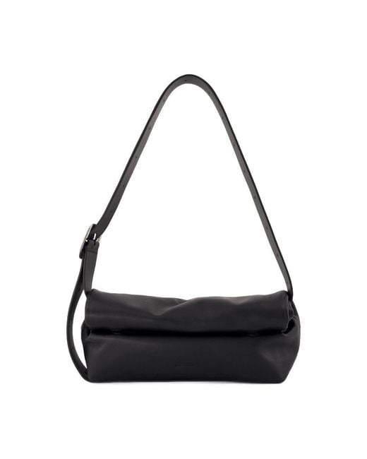 ショルダーバッグ・ポシェット Rollup Small Square Belt Shoulder Bag - Jil Sander - Leather JIL SANDER Rollup Small Leather Shoulder Bag in Black | endource