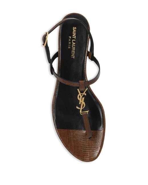 Saint Laurent Brown Cassandre-plaque Leather Sandals
