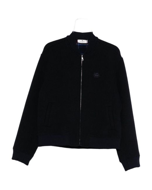 Etro Black Bomber Jacket With Embroidered Logo And Zip Fastening for men
