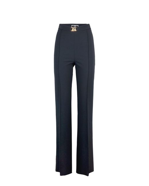 Elisabetta Franchi Blue High-Waist Logo Trousers