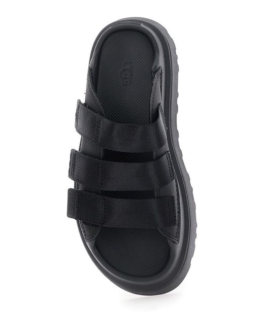 Ugg 'golden Glow' Black Sandals With Round Open Toe In Tech Fabric Woman