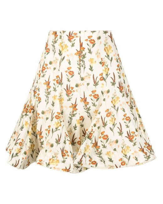 Agua Bendita Natural Cerezo Clementina Floral-print Linen Skirt