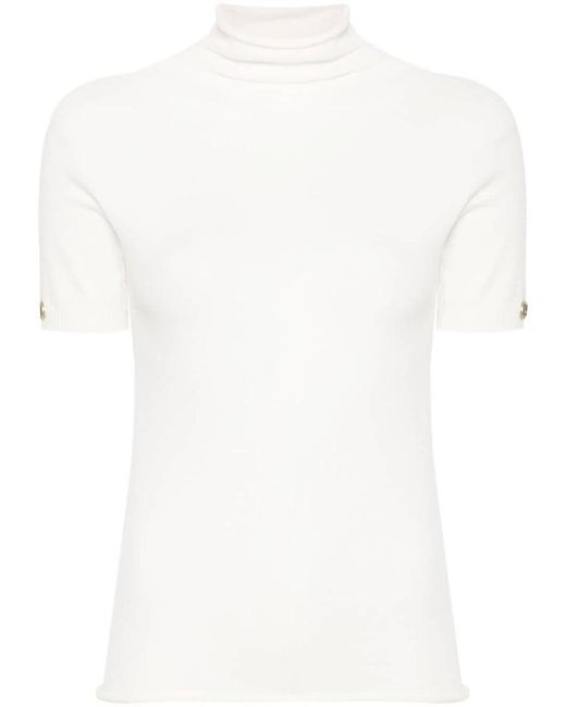 Twin Set White High-Neck Viscose Sweater With Short Sleeves