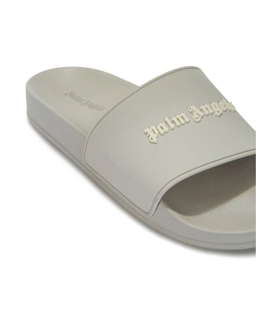 Palm Angels White Slide Sandals With Embossed Logo for men