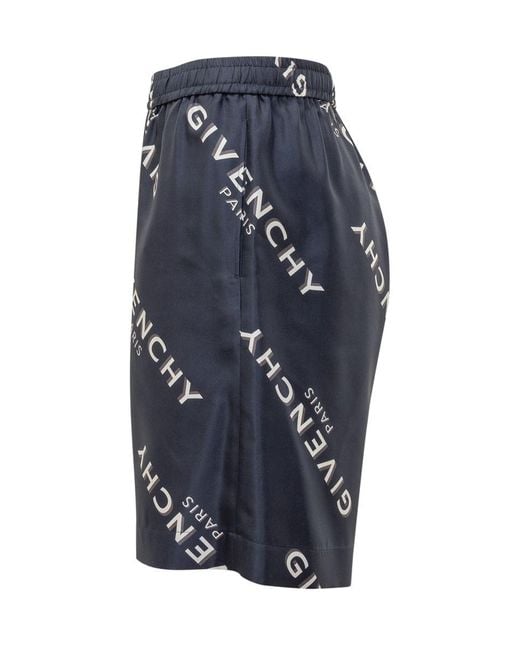 Givenchy Blue Silk Shorts With Logo for men