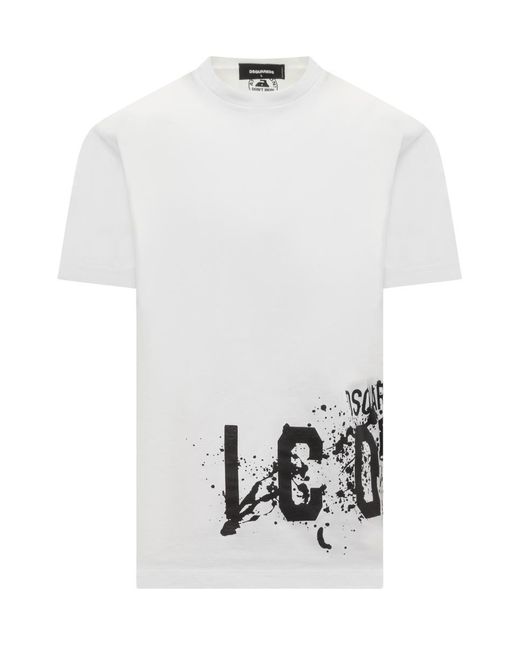 DSquared² White Icon Collection T-Shirt With Splash Cool Print for men