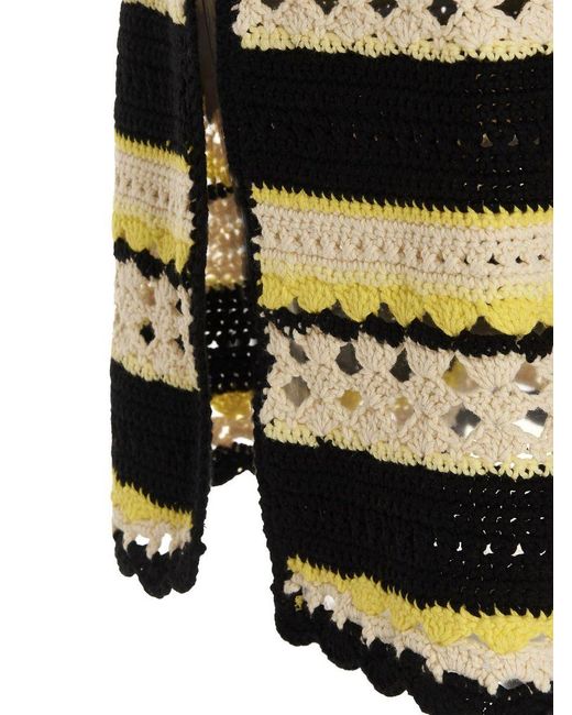 Ganni Black Striped Open Crochet Knit Mini Dress