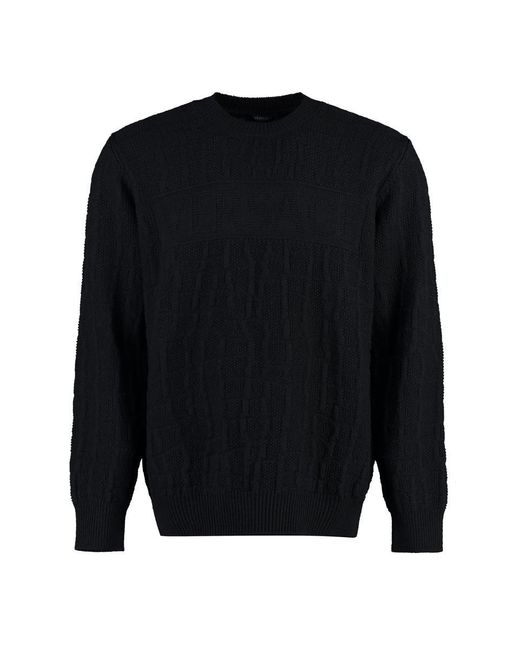 Versace Black Crew-neck Wool Sweater for men