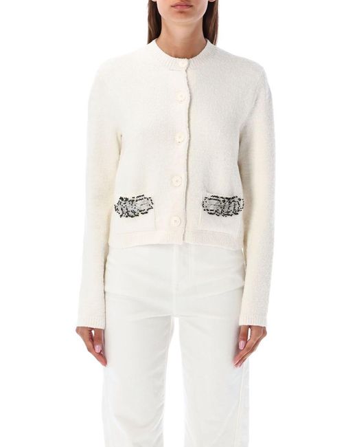 Lanvin White Knit Pocket Embroidery Cardigan