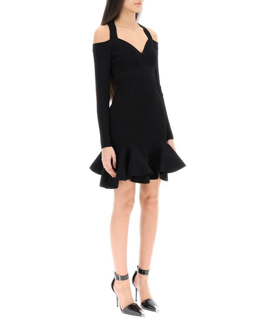 Alexander McQueen Black Off-shoulder Mini Dress