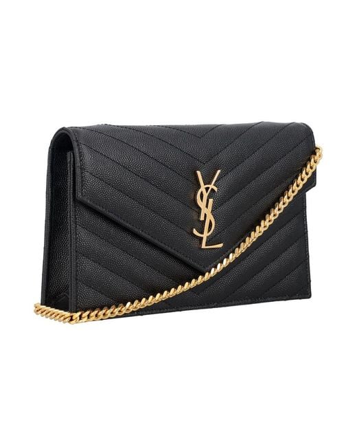 Saint Laurent Black Cassandre Chain Wallet