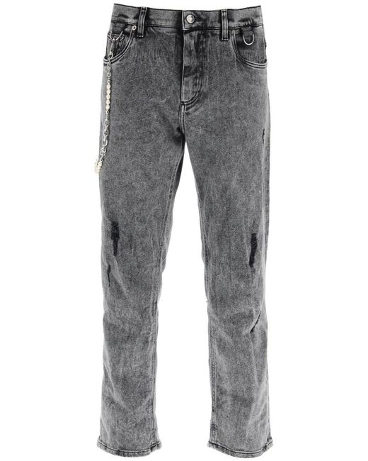 Dolce & Gabbana Gray Loose Jeans With Keychain for men