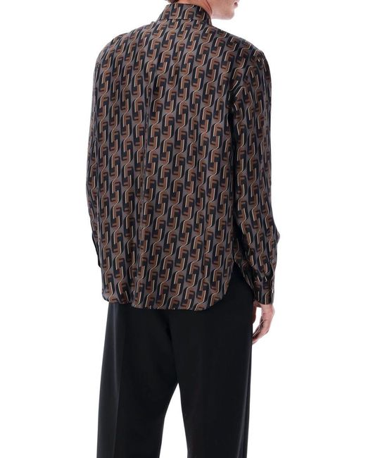 Fendi Black Nity Printed Silk Shirt for men