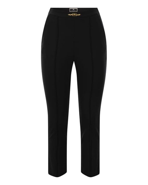 Elisabetta Franchi Black Straight Trousers In Bi-elastic Technical Fabric With Clamping