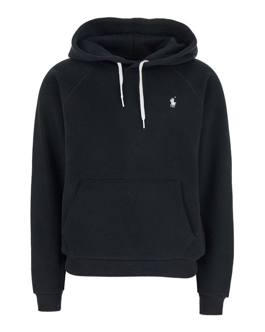 Polo Ralph Lauren Black Hoodie With Drawstring Hood And Pony Embroidery On The Front