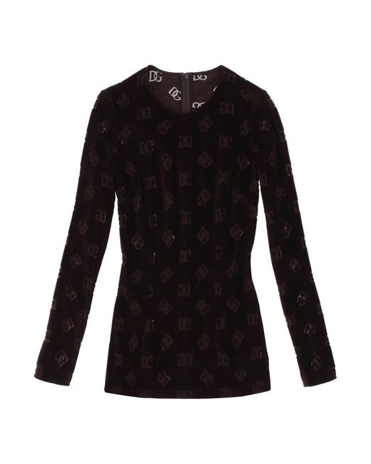 Dolce & Gabbana Black Long Sleeved Top In Monogram Chenille