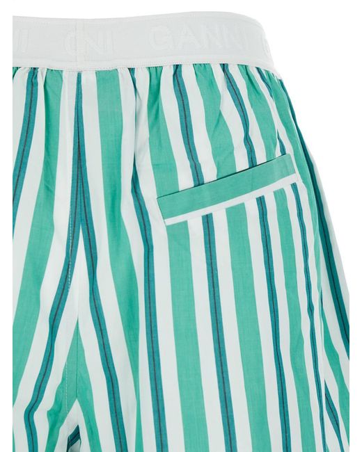 Ganni Green Striped Shorts