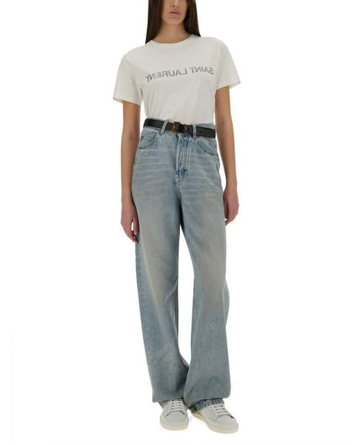 Saint Laurent Blue Baggy Long V-waist Jeans