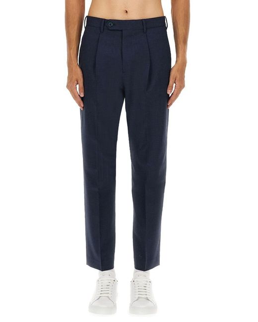 Paul Smith Blue Tailored Slim-Fit Wool Pants With Cropped Length for men