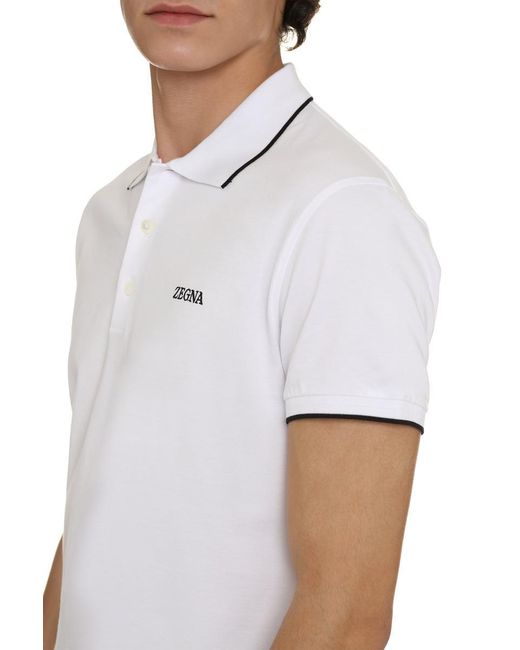 Zegna White Logo Print Cotton Polo Shirt for men