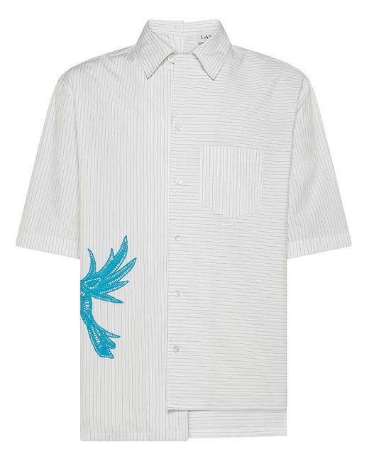 Lanvin White Cotton Shirt With Side Bird Embroidery for men