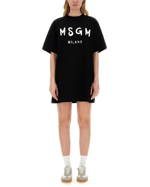 MSGM Black Brushed Logo Dress
