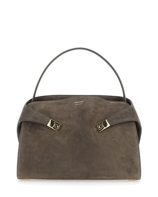 Ferragamo Brown 'Hug' Shoulder Bag With Logo Printed On Front