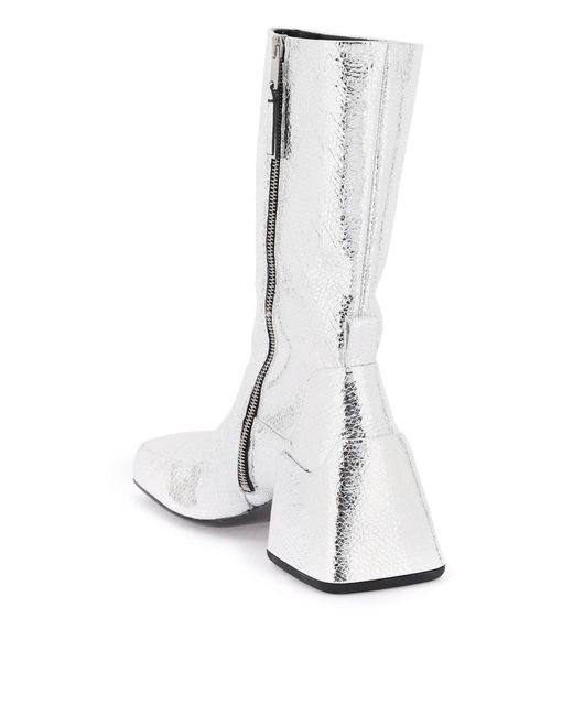 Jil Sander White Cracked-Effect Laminated Leather Boots