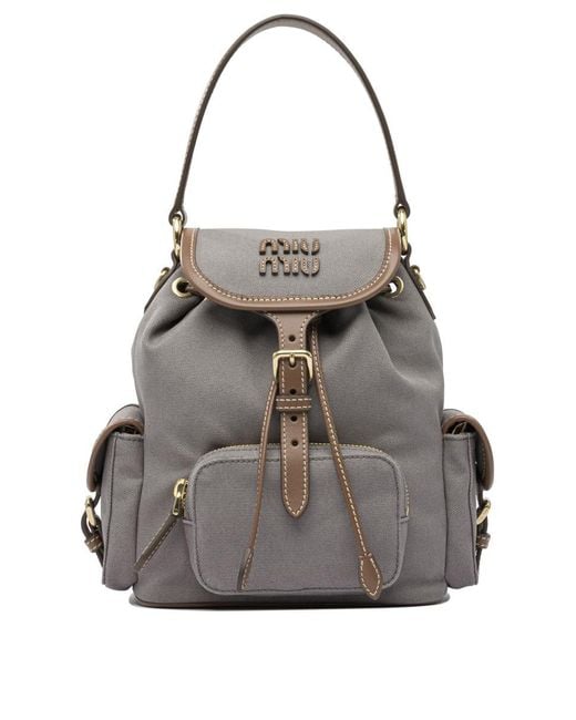 Miu Miu Gray Hemp And Leather Backpack