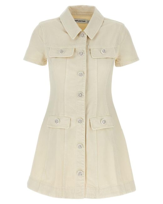 Self-Portrait Natural Cream Collared Denim Mini' Dress