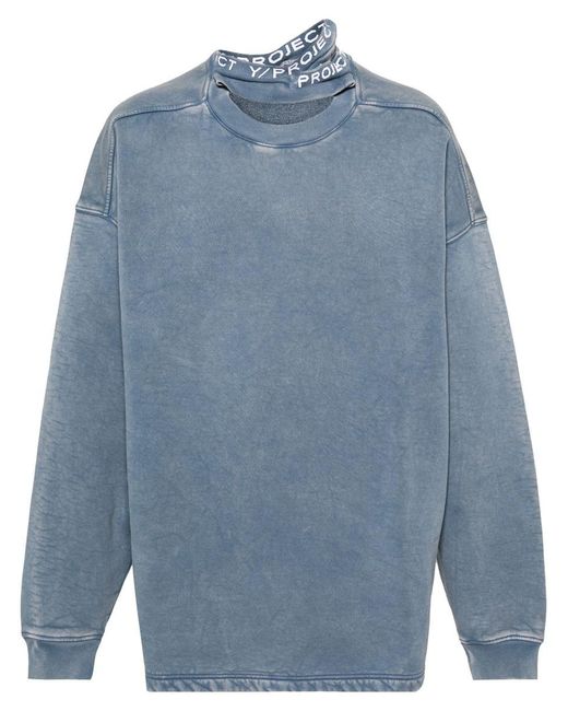 Y. Project Blue Cotton Sweatshirt With Tripe Collar