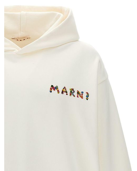 Marni White Logo Print Hoodie for men
