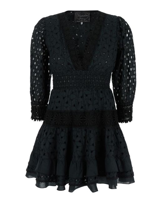Temptation Positano Black Embroidered Dress