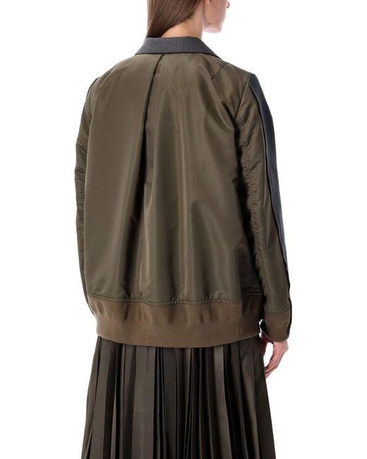 Sacai Gray Wool And Twill Double-Breasted Blazer